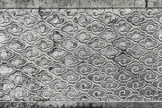 古建筑石栏上的祥云纹石雕,安徽省徽州区呈坎古村罗东舒祠