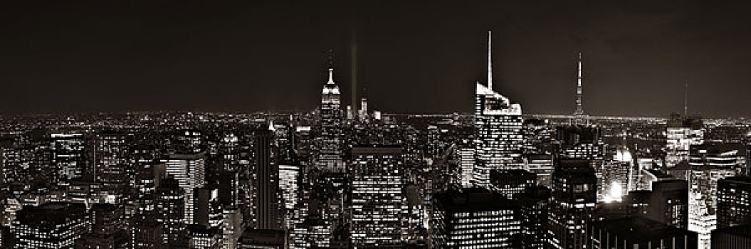 纽约,夜晚,屋顶,风景,城市,建筑,全景