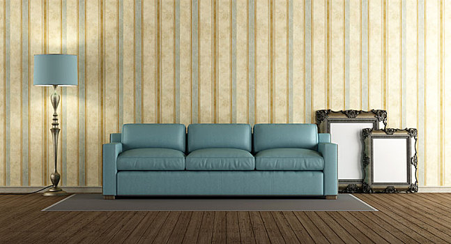 蓝色,皮沙发,经典,客厅