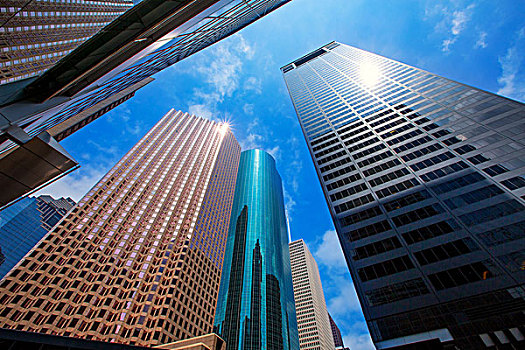 休斯顿,市区,摩天大楼,倒影,蓝天,反射