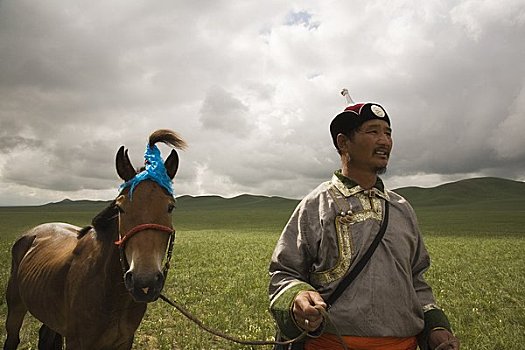 骑手,走,马,内蒙古,中国