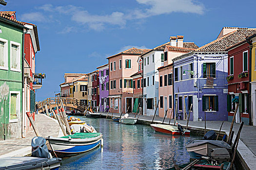 淡色调,彩色,房子,船,运河,布拉诺岛,威尼斯,威尼托,意大利