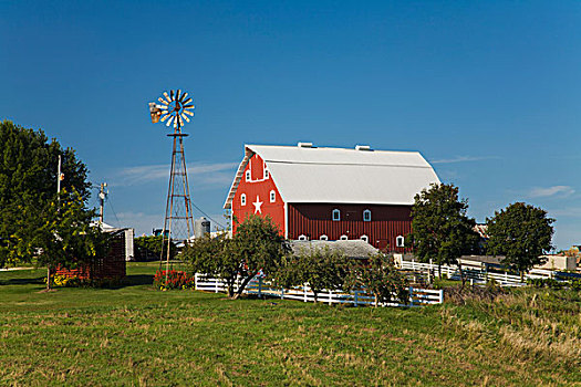 红色,谷仓,风车,农场,靠近,爱荷华,美国