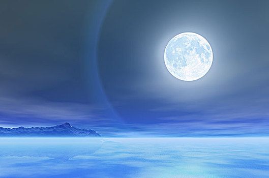 月亮,上方,海洋
