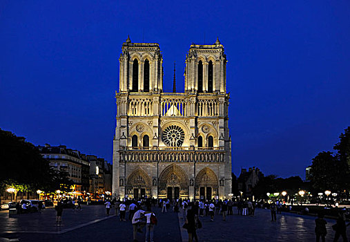 夜景,西部,建筑,大教堂,巴黎,法国,欧洲