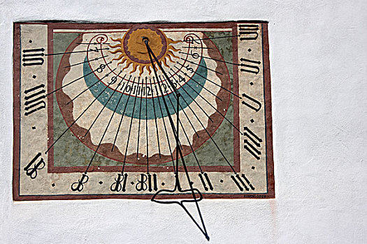 日晷,教堂,墙壁,巴登符腾堡,德国,欧洲