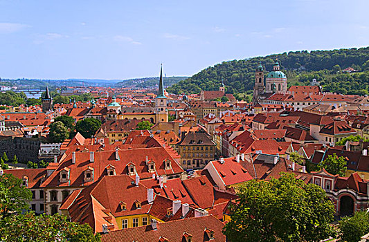 城市,红色,屋顶,房子,布拉格,捷克共和国