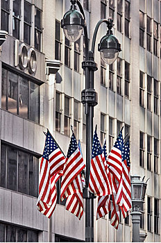 美国国旗,路灯柱,纽约,美国