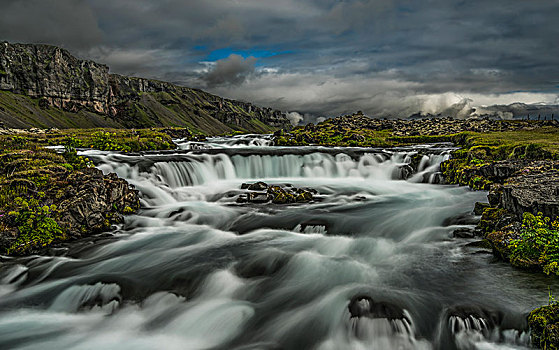 水,流动,上方,崎岖,风景,阴天,冰岛