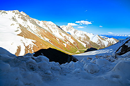 新疆,雪山,蓝天白云,道路