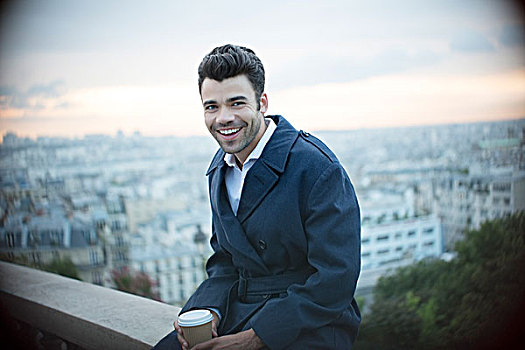 商务人士,喝咖啡,石台,远眺,巴黎,法国
