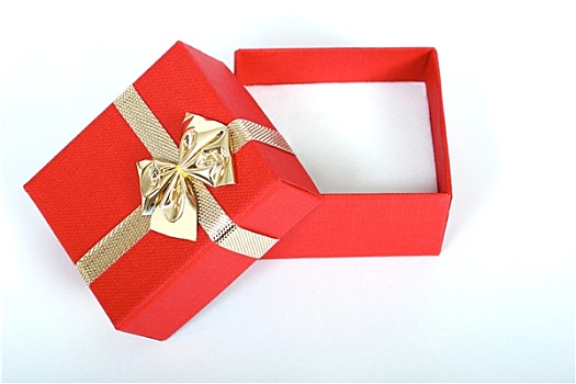 红色,礼物,盒子,金色,丝带,白色背景