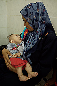母亲,孩子,等候区,家庭健康,乡村,地区,埃及,六月,2007年