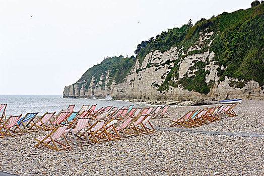 沙滩椅,圆石滩,啤酒,侏罗纪海岸,朱拉,海岸,德文郡,英格兰,英国