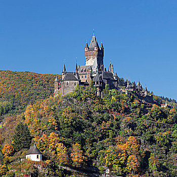 城堡,秋天,科赫姆,莱茵兰普法尔茨州,德国,欧洲
