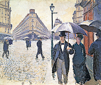 素描,巴黎,街道,雨天