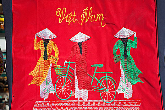 越南,河内,针线活,纪念品,手包,女人,传统,服装