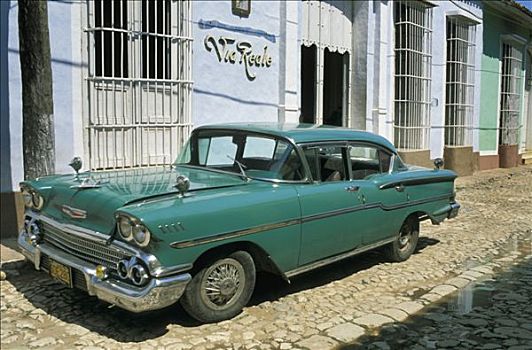 古巴,特立尼达,老,绿色,美洲,街道