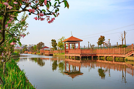 黎山后村,河道,护岸,木桩,栏杆,亭子