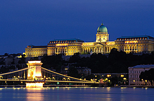 匈牙利,布达佩斯,城堡,宫殿,链索桥
