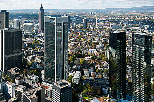 摩天大楼,金融区,风景,法兰克福,黑森州,德国,欧洲