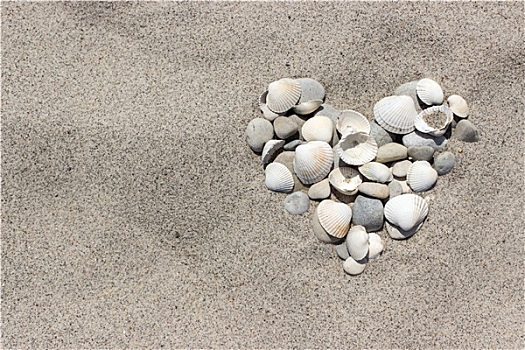 心形,壳,鹅卵石,沙子