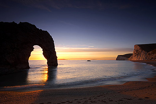 英格兰,杜德尔门,日落,后面,侏罗纪海岸