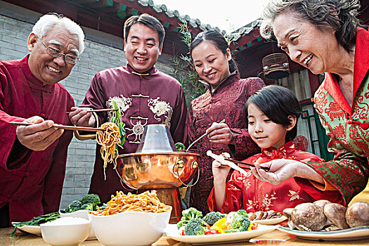 家庭,享受,中国人,食物,传统,衣服