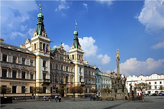 捷克共和国,城镇,帕尔杜比采,文艺复兴,广场