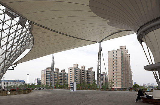 2010上海世博会,世博轴,国际,进步,工程,膜,屋顶,钢铁,玻璃,结构,篷子,住房,背景