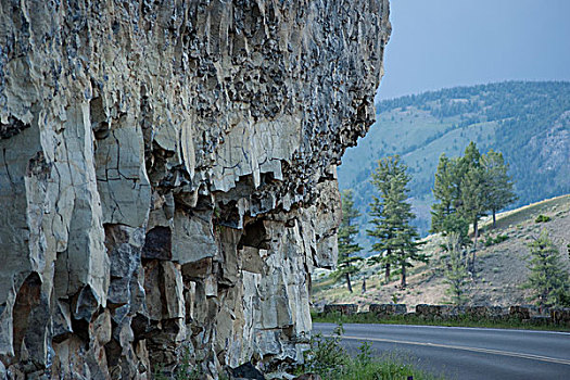 道路,岩石,悬崖,黄石国家公园,怀俄明,美国
