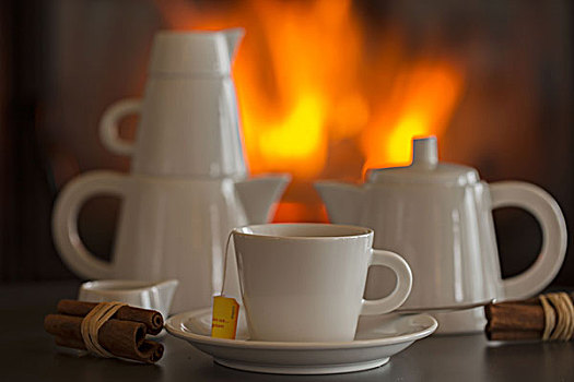 茶杯,壁炉,白色,瓷器,餐具