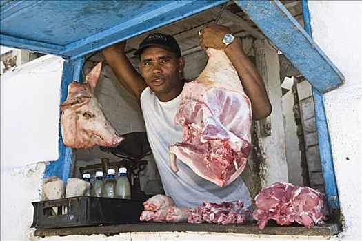 肉,摊贩,猪肉,出售,特立尼达,省,古巴,拉丁美洲,北美