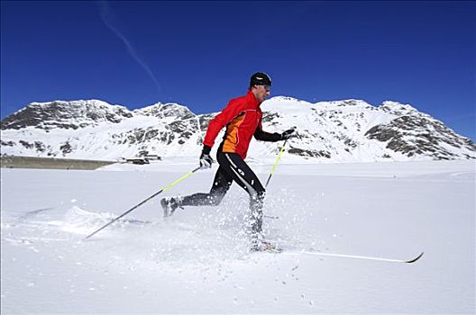 越野滑雪者,水库,提洛尔,奥地利,欧洲