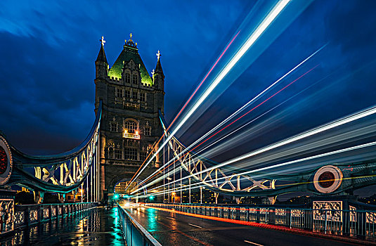 模糊,亮灯,塔桥,夜晚,伦敦,英国