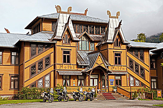 挪威,酒店,1894年,龙,头部,角塔,尖顶