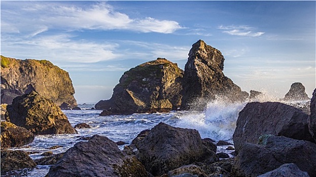 波浪,碰撞,岩石海岸