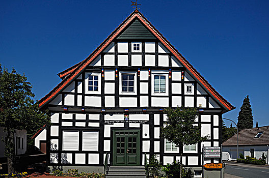 萨克森,半木结构,房子,铭刻,班德埃森,下萨克森,德国,欧洲