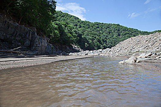 山,水道,河流,激流,天空,岩石,树