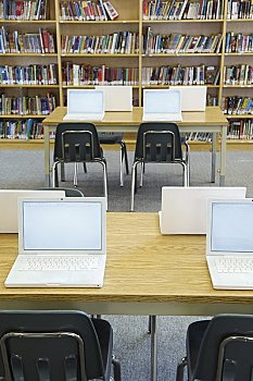 笔记本电脑,桌子,学校,图书馆