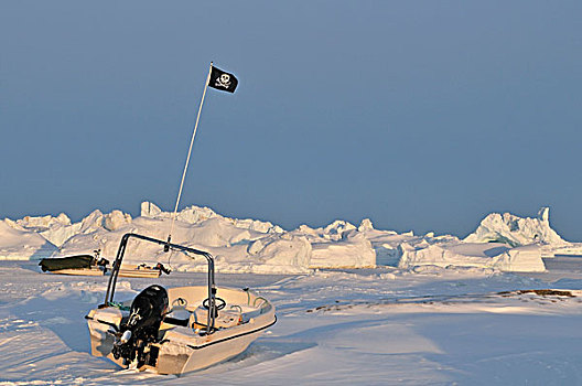 汽艇,海盗,旗帜,迪斯科,岛屿,格陵兰,北极,北美