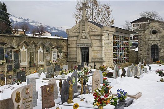 墓穴,拱顶,冬天,墓地,科摩湖,伦巴第,意大利,欧洲