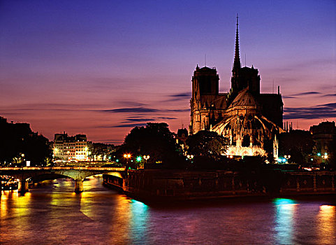 夜景,巴黎,大教堂,法国,欧洲