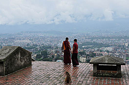 僧侣,斯瓦扬布纳特佛塔,加德满都,尼泊尔
