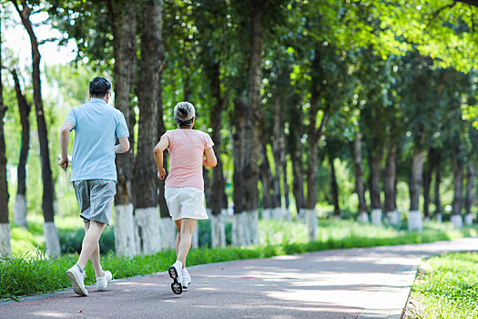 老年夫妇在户外公园慢跑