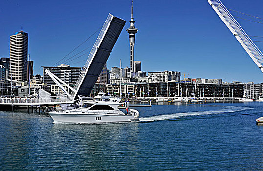 游艇,离开,港口,活动衍架,桥,高架桥,中心,奥克兰,新西兰
