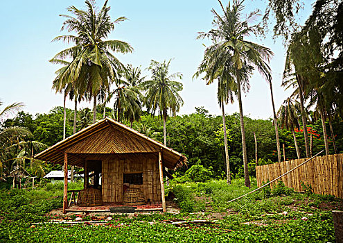 竹子,小屋,老,泰国,乡村