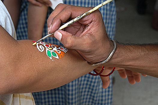 女人,手臂,涂绘,节日,达卡,孟加拉