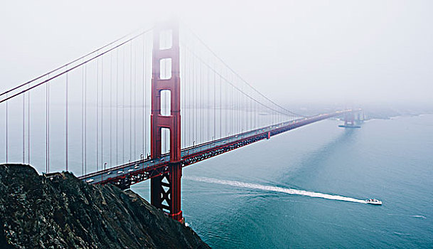 金门大桥,雾气,船,航行,下面