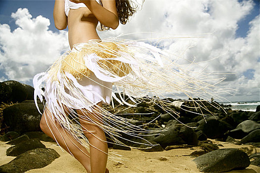 夏威夷,考艾岛,美女,女孩,跳舞,草裙舞,海洋,海岸线